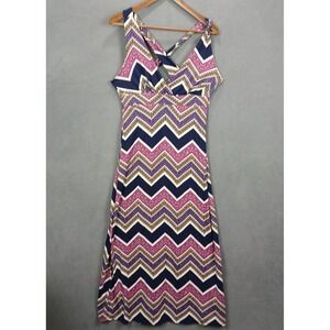 B Famous #USA Maxi Dress Womens Large Multicolor Chevron V Neck Criss Cross Back